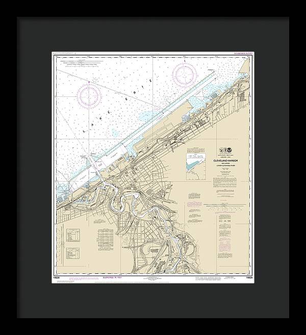 Nautical Chart-14839 Cleveland Harbor, Including Lower Cuyahoga River - Framed Print