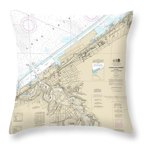 Nautical Chart-14839 Cleveland Harbor, Including Lower Cuyahoga River - Throw Pillow