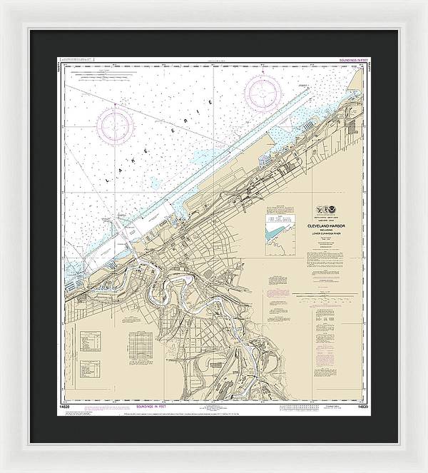 Nautical Chart-14839 Cleveland Harbor, Including Lower Cuyahoga River - Framed Print