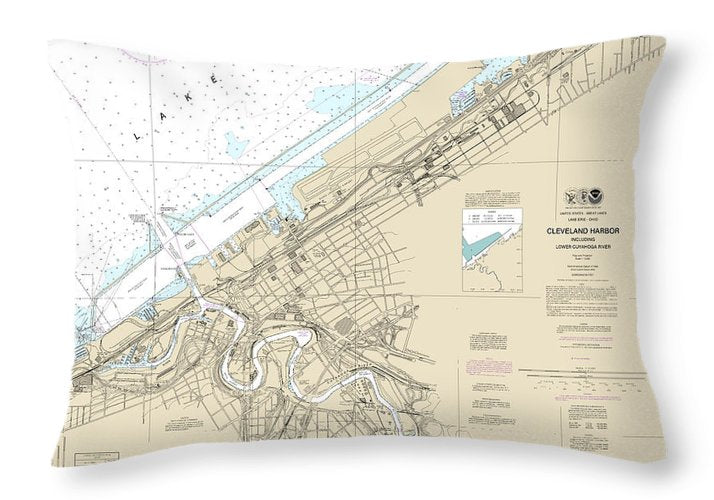 Nautical Chart-14839 Cleveland Harbor, Including Lower Cuyahoga River - Throw Pillow