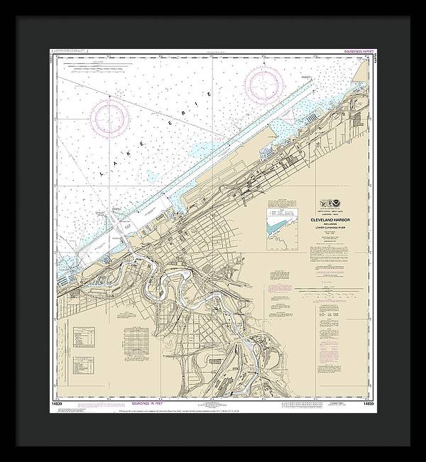 Nautical Chart-14839 Cleveland Harbor, Including Lower Cuyahoga River - Framed Print