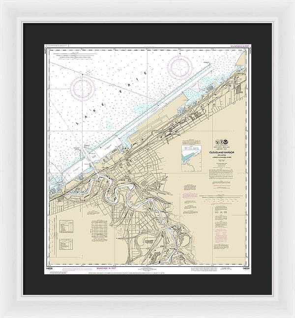 Nautical Chart-14839 Cleveland Harbor, Including Lower Cuyahoga River - Framed Print