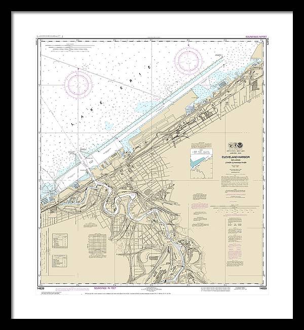 Nautical Chart-14839 Cleveland Harbor, Including Lower Cuyahoga River - Framed Print