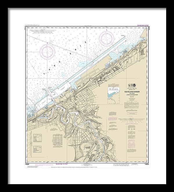 Nautical Chart-14839 Cleveland Harbor, Including Lower Cuyahoga River - Framed Print