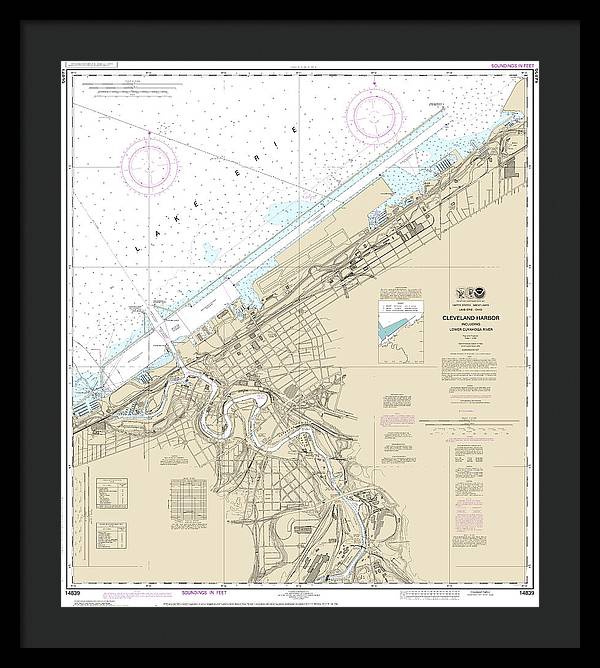 Nautical Chart-14839 Cleveland Harbor, Including Lower Cuyahoga River - Framed Print