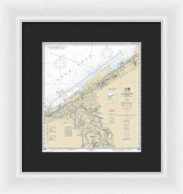 Nautical Chart-14839 Cleveland Harbor, Including Lower Cuyahoga River - Framed Print