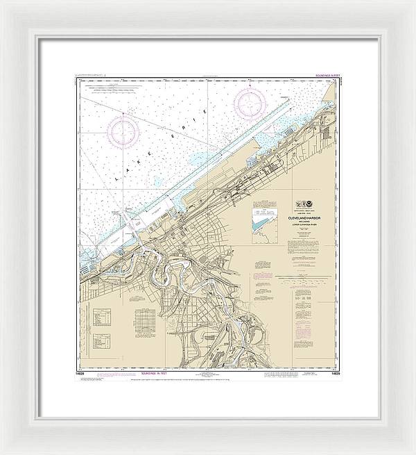 Nautical Chart-14839 Cleveland Harbor, Including Lower Cuyahoga River - Framed Print