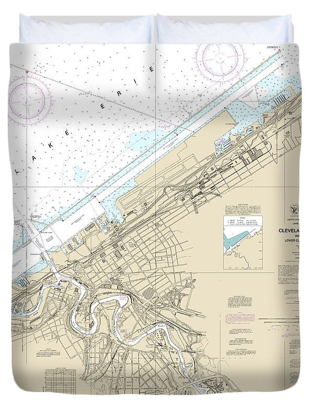 Nautical Chart-14839 Cleveland Harbor, Including Lower Cuyahoga River - Duvet Cover
