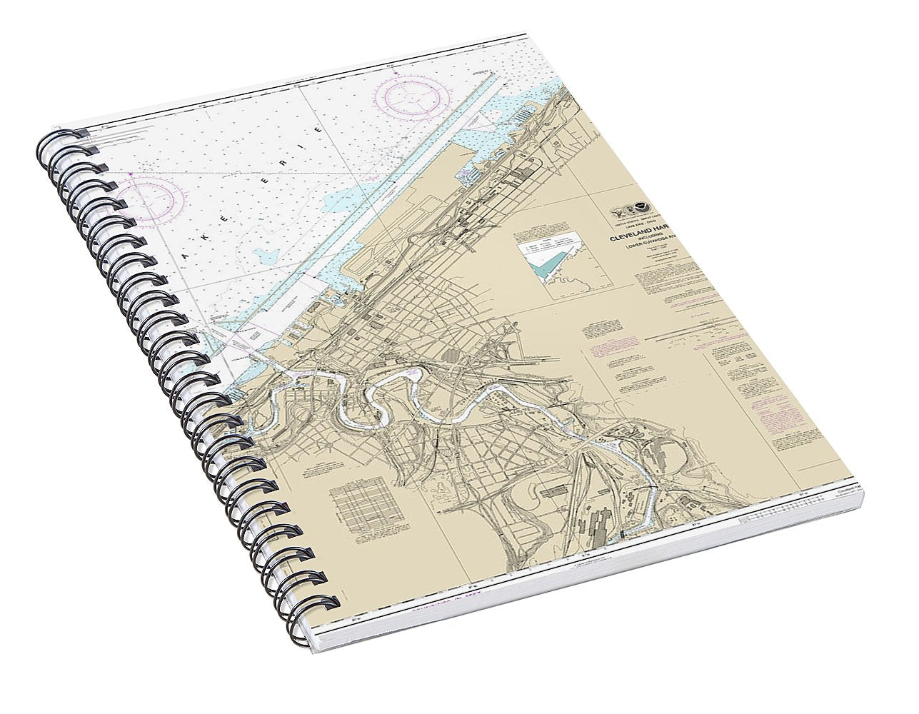 Nautical Chart-14839 Cleveland Harbor, Including Lower Cuyahoga River - Spiral Notebook