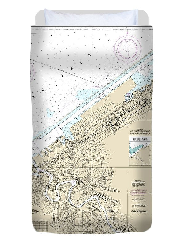 Nautical Chart-14839 Cleveland Harbor, Including Lower Cuyahoga River - Duvet Cover