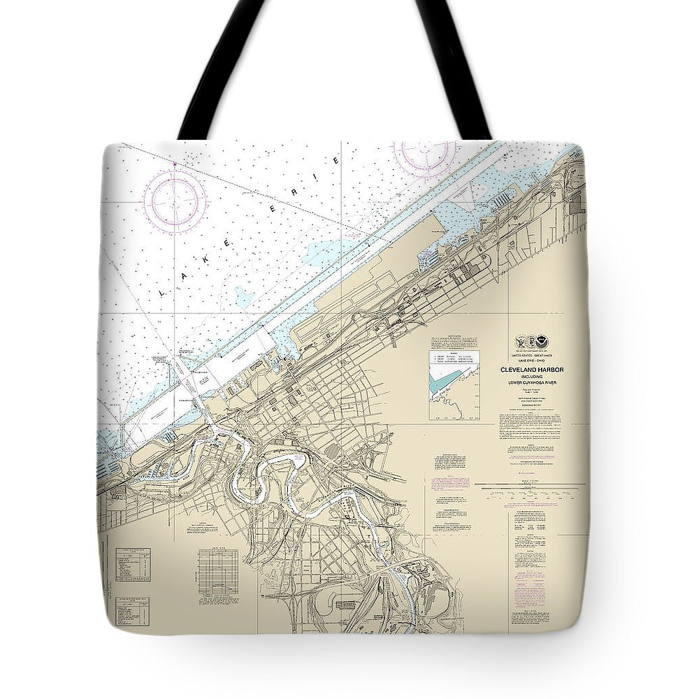 Nautical Chart-14839 Cleveland Harbor, Including Lower Cuyahoga River - Tote Bag