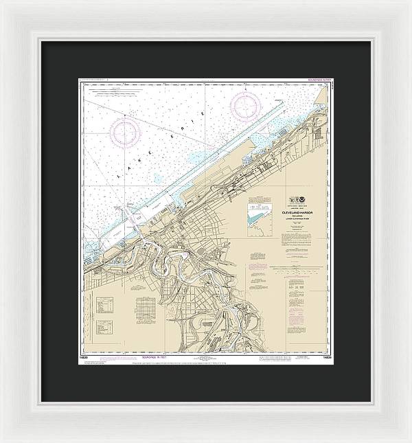 Nautical Chart-14839 Cleveland Harbor, Including Lower Cuyahoga River - Framed Print