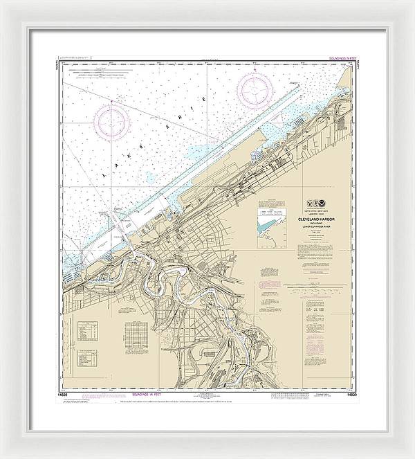 Nautical Chart-14839 Cleveland Harbor, Including Lower Cuyahoga River - Framed Print