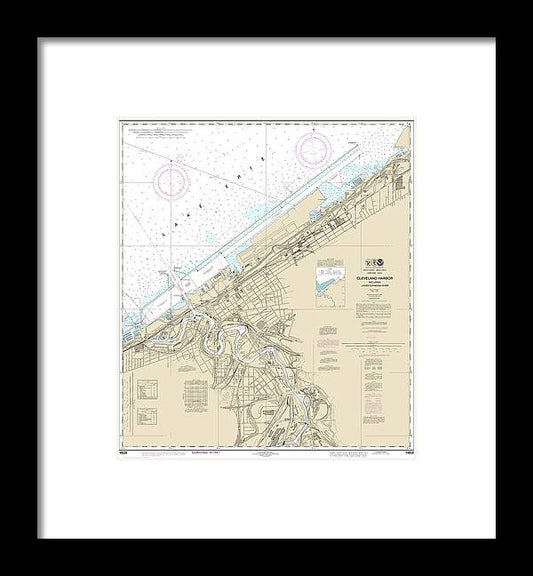 Nautical Chart-14839 Cleveland Harbor, Including Lower Cuyahoga River - Framed Print