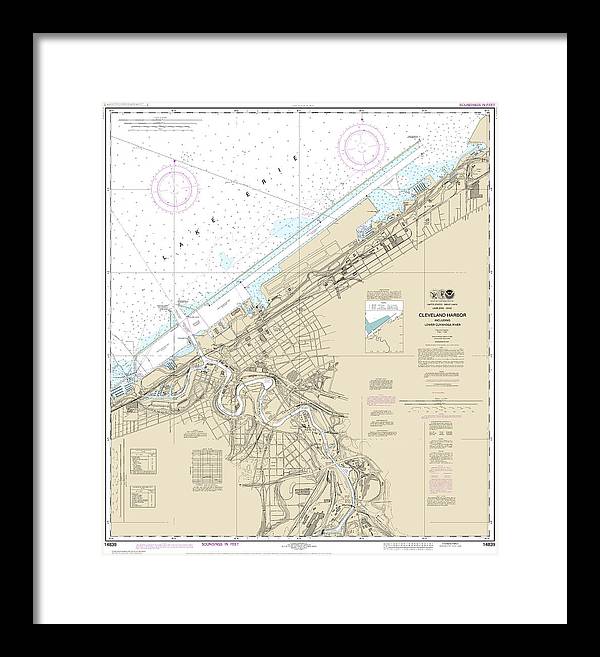 Nautical Chart-14839 Cleveland Harbor, Including Lower Cuyahoga River - Framed Print