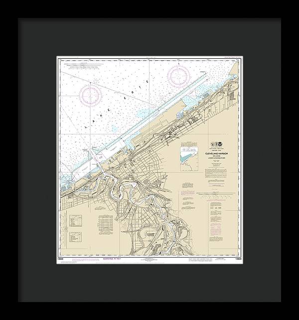 Nautical Chart-14839 Cleveland Harbor, Including Lower Cuyahoga River - Framed Print