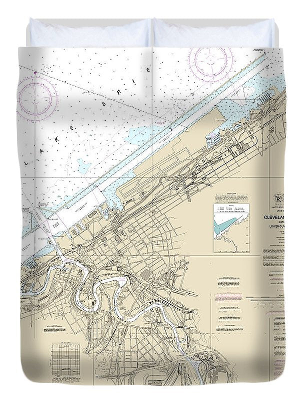 Nautical Chart-14839 Cleveland Harbor, Including Lower Cuyahoga River - Duvet Cover