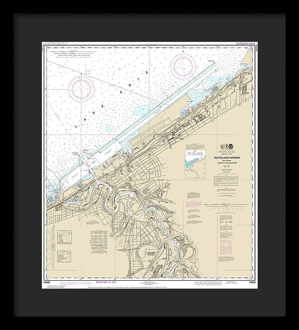 Nautical Chart-14839 Cleveland Harbor, Including Lower Cuyahoga River - Framed Print