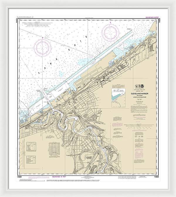 Nautical Chart-14839 Cleveland Harbor, Including Lower Cuyahoga River - Framed Print