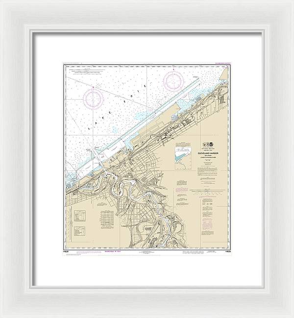 Nautical Chart-14839 Cleveland Harbor, Including Lower Cuyahoga River - Framed Print