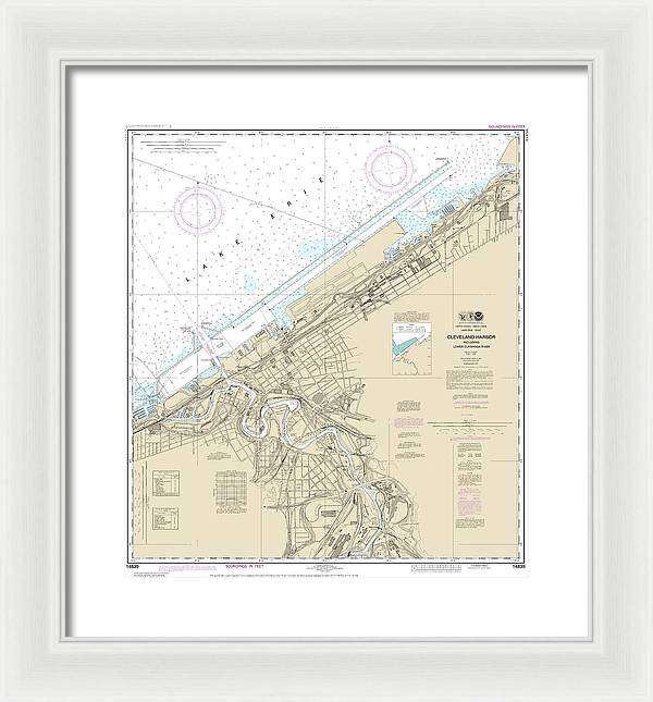 Nautical Chart-14839 Cleveland Harbor, Including Lower Cuyahoga River - Framed Print