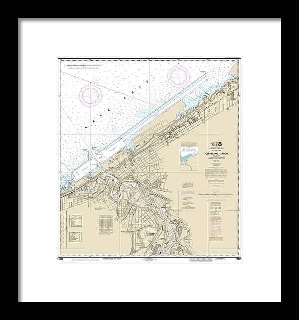 Nautical Chart-14839 Cleveland Harbor, Including Lower Cuyahoga River - Framed Print