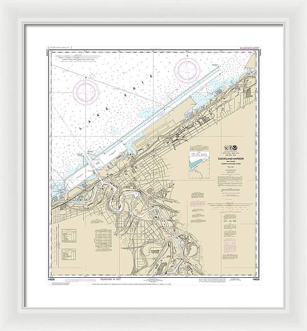 Nautical Chart-14839 Cleveland Harbor, Including Lower Cuyahoga River - Framed Print