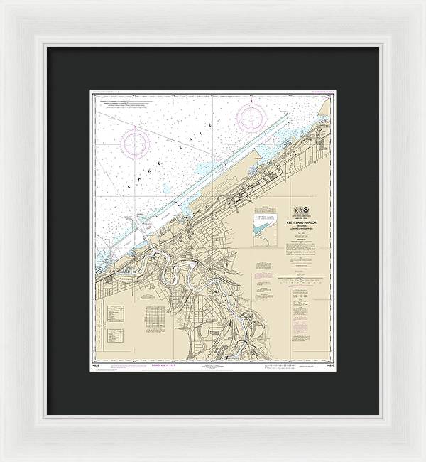 Nautical Chart-14839 Cleveland Harbor, Including Lower Cuyahoga River - Framed Print