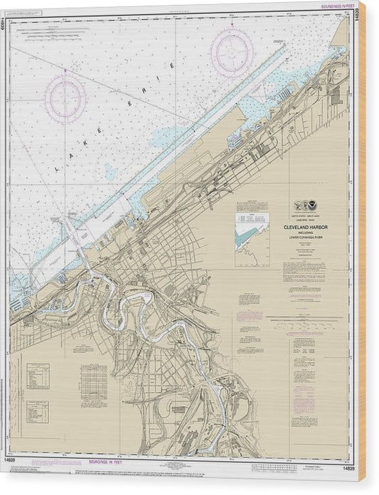 Nautical Chart-14839 Cleveland Harbor, Including Lower Cuyahoga River Wood Print