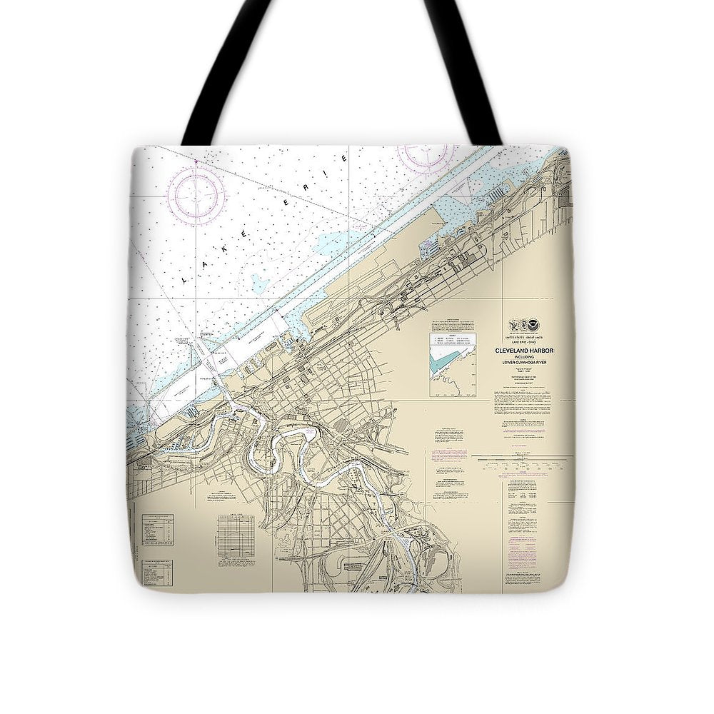 Nautical Chart-14839 Cleveland Harbor, Including Lower Cuyahoga River - Tote Bag