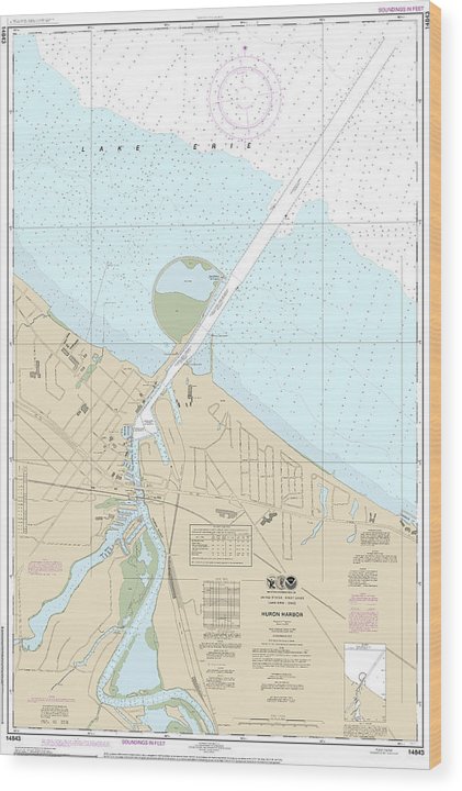 Nautical Chart-14843 Huron Harbor Wood Print