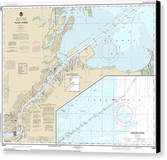 Nautical Chart-14847 Toledo Harbor, Entrance Channel-harbor - Canvas Print