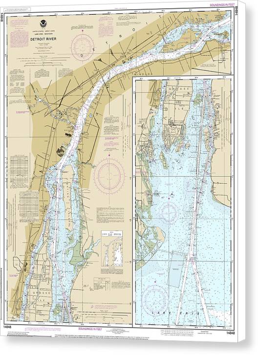 Nautical Chart-14848 Detroit River - Canvas Print