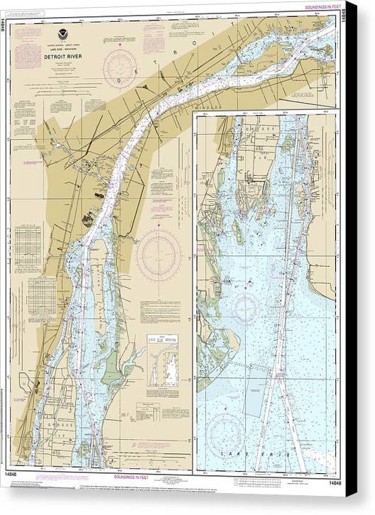 Nautical Chart-14848 Detroit River - Canvas Print