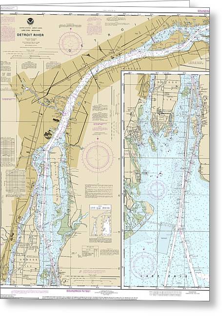 Nautical Chart-14848 Detroit River - Greeting Card