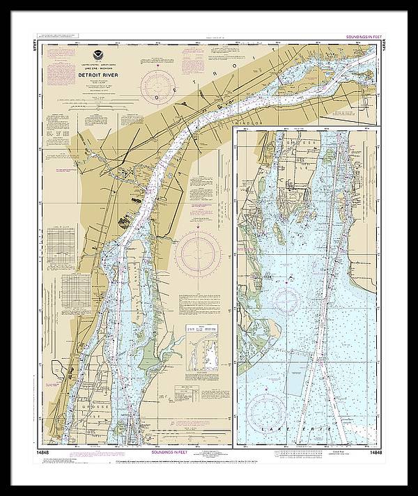 Nautical Chart-14848 Detroit River - Framed Print