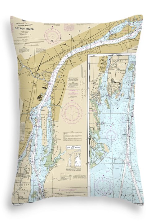 Nautical Chart-14848 Detroit River - Throw Pillow