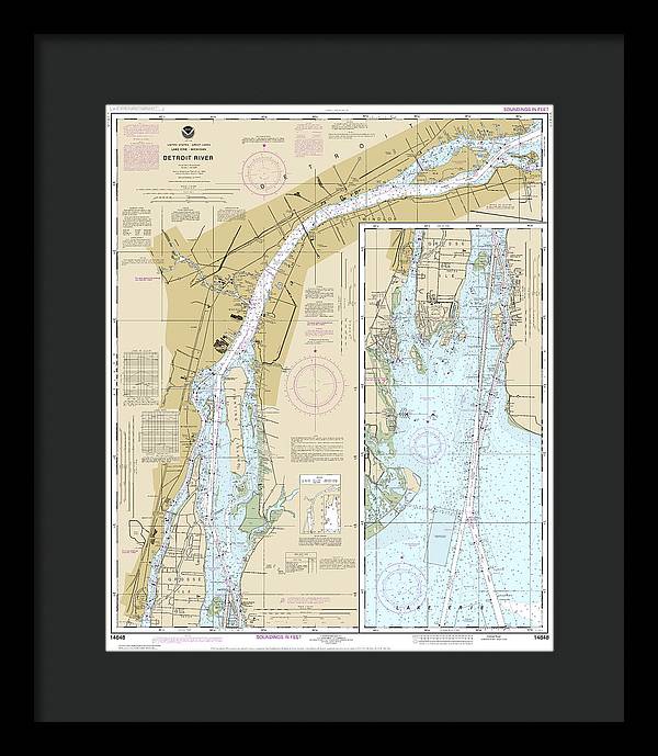 Nautical Chart-14848 Detroit River - Framed Print