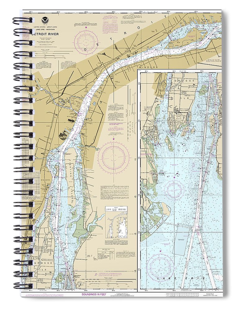 Nautical Chart 14848 Detroit River Spiral Notebook