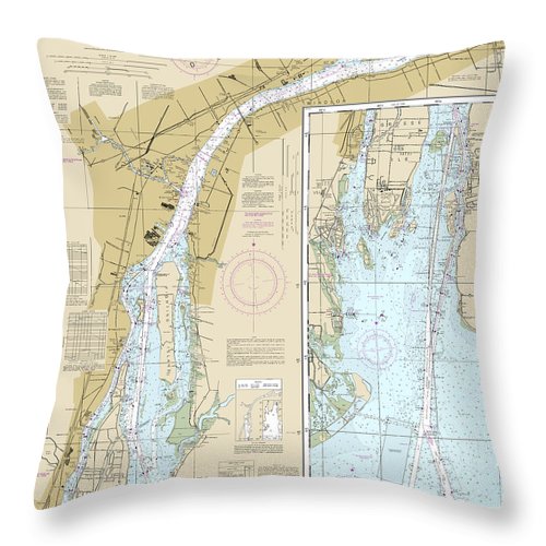 Nautical Chart-14848 Detroit River - Throw Pillow