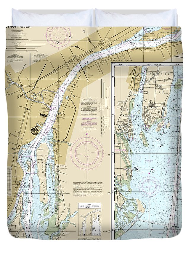 Nautical Chart-14848 Detroit River - Duvet Cover