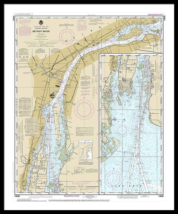 Nautical Chart-14848 Detroit River - Framed Print