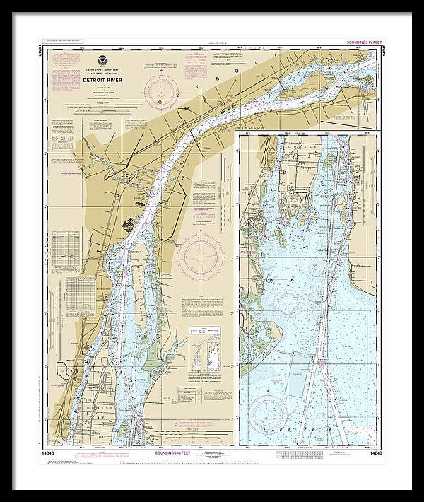 Nautical Chart-14848 Detroit River - Framed Print