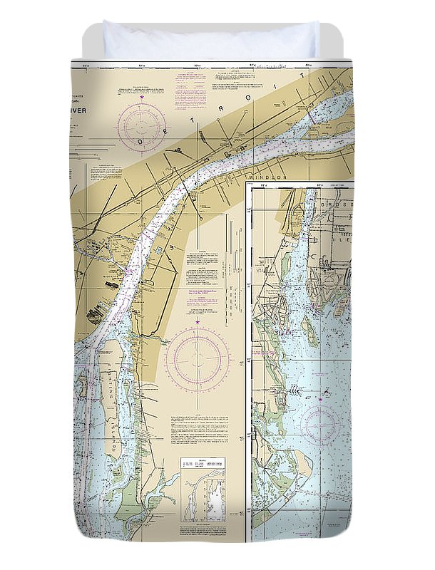 Nautical Chart-14848 Detroit River - Duvet Cover