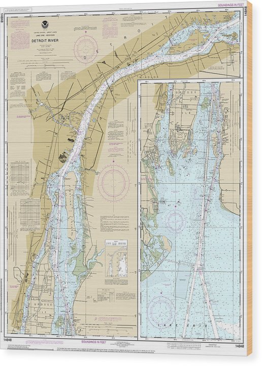 Nautical Chart-14848 Detroit River Wood Print