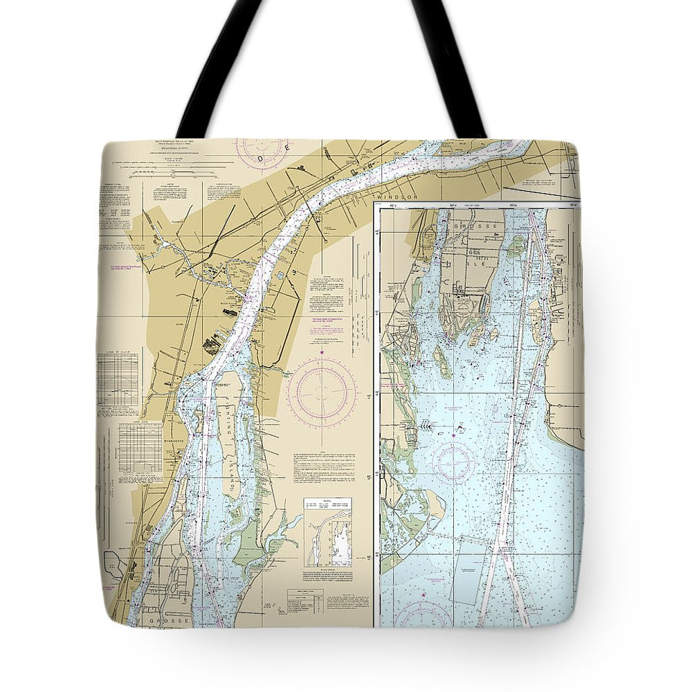 Nautical Chart-14848 Detroit River - Tote Bag