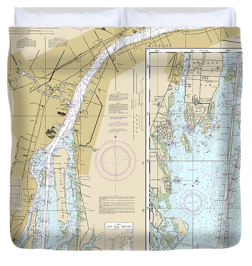 Nautical Chart 14848 Detroit River Duvet Cover