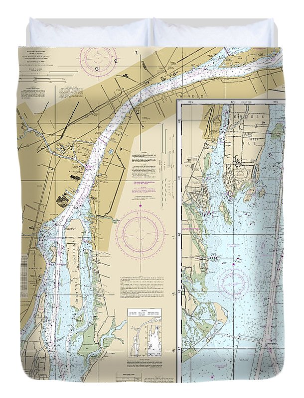 Nautical Chart-14848 Detroit River - Duvet Cover