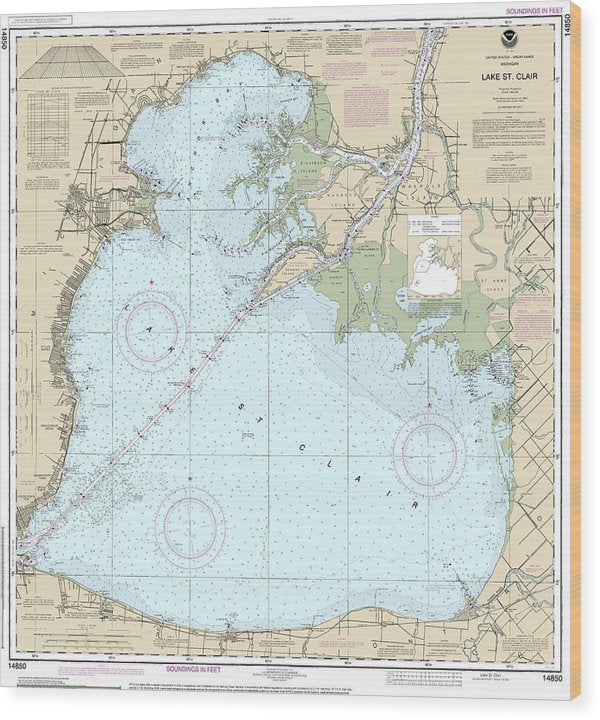 Nautical Chart-14850 Lake St Clair Wood Print