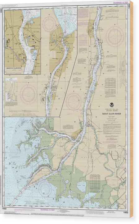 Nautical Chart-14852 St Clair River, Head-St Clair River Wood Print